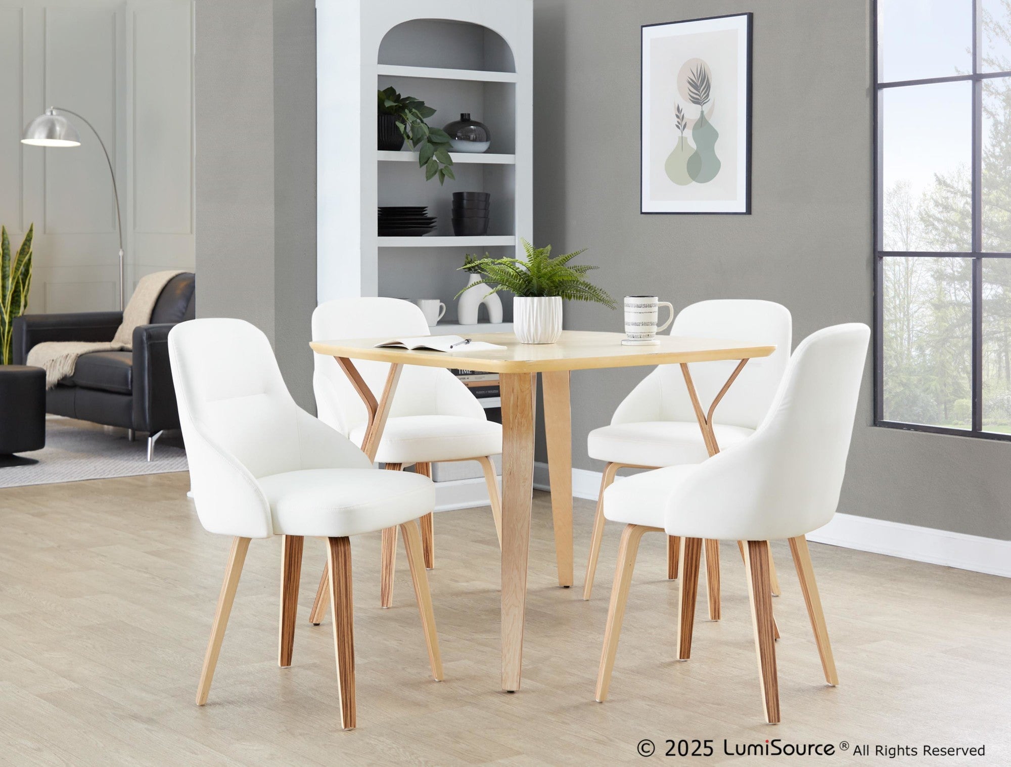 York Upholstered Chair - Set of 2 - Zebra Wood, White PU
