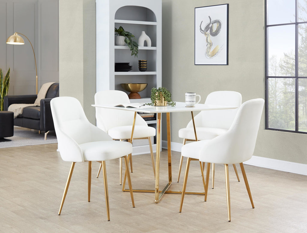 York Upholstered Chair - Set of 2 - Gold Metal, White PU