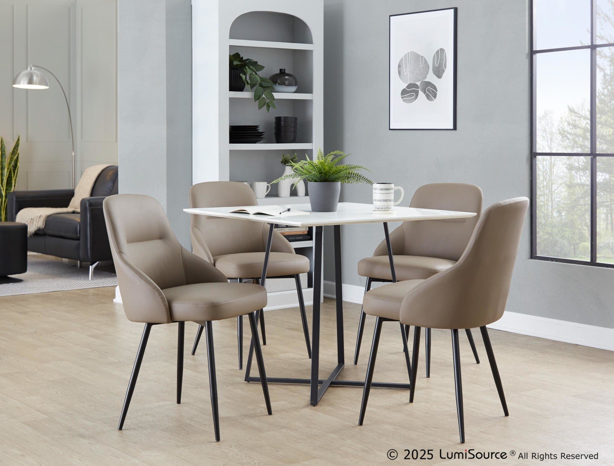 York Upholstered Chair - Set of 2 - Black Metal, Brown PU