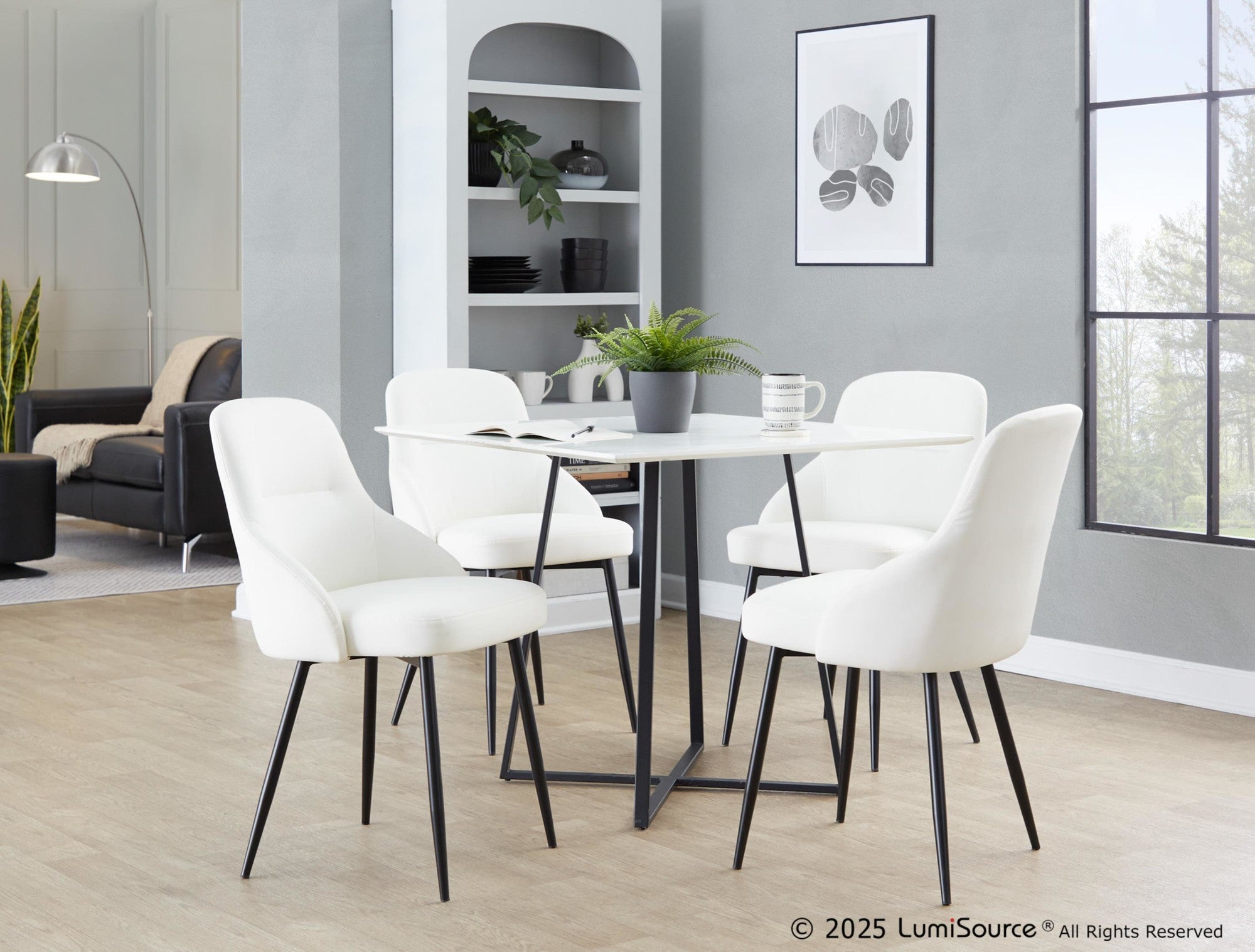 York Upholstered Chair - Set of 2 - Black Metal, White PU
