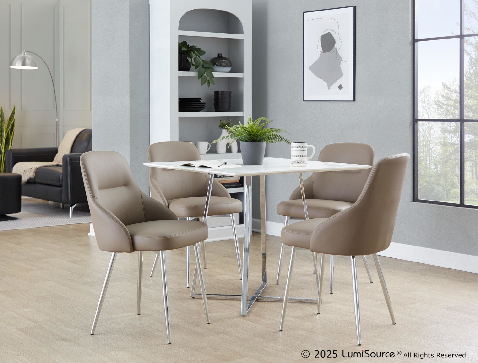 York Upholstered Chair - Set of 2 - Chrome Metal, Brown PU