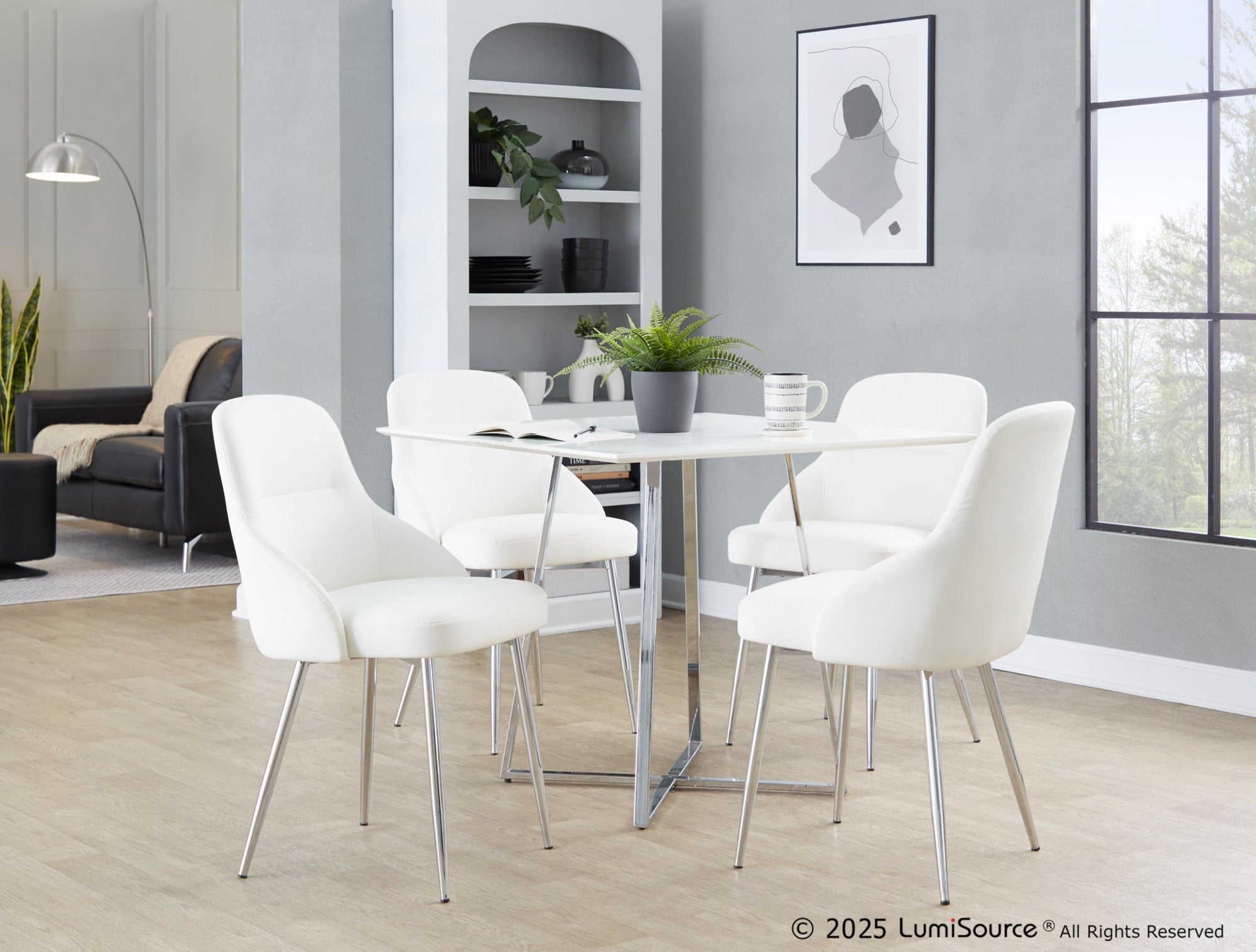 York Upholstered Chair - Set of 2 - Chrome Metal, White PU