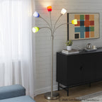 Medusa®  71" Metal Floor Lamp 5 Arm - Brushed Nickel Finish, Multi-colored Glass