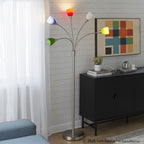 Medusa®  71" Metal Floor Lamp 5 Arm - Brushed Nickel Finish, Multi-colored Glass