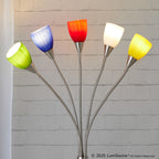 Medusa®  71" Metal Floor Lamp 5 Arm - Brushed Nickel Finish, Multi-colored Glass