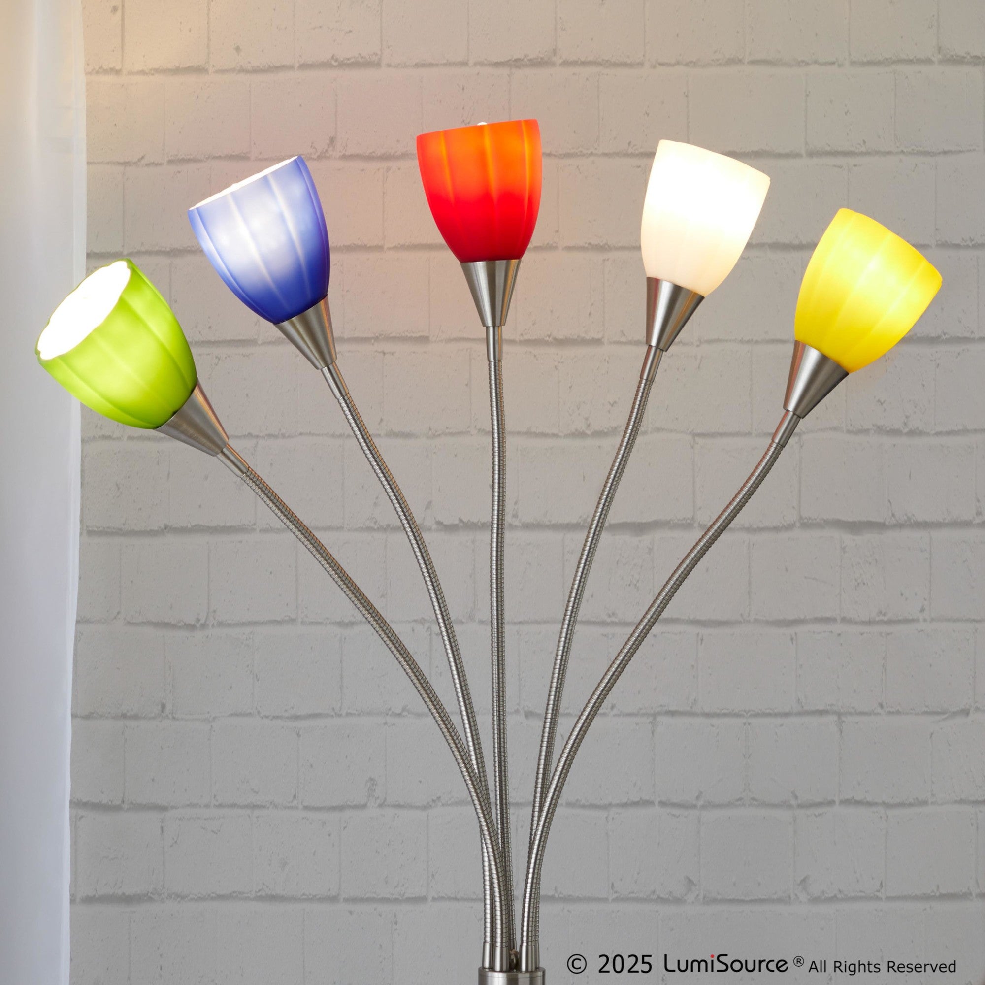 Medusa®  71" Metal Floor Lamp 5 Arm - Brushed Nickel Finish, Multi-colored Glass