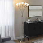 Medusa®  71" Metal Floor Lamp 5 Arm - Brushed Nickel Finish, White Glass