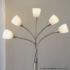 Medusa®  71" Metal Floor Lamp 5 Arm - Brushed Nickel Finish, White Glass