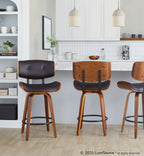 Lombardi 26" Fixed-Height Counter Stool - Set of 2 - Walnut Wood, Espresso PU, Black Metal