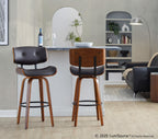 Lombardi 30" Fixed-Height Barstool - Set of 2 - Walnut Wood, Espresso PU, Black Metal