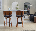 Lombardi 30" Fixed-Height Barstool - Set of 2 - Walnut Wood, Espresso PU, Black Metal
