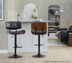 Lombardi Adjustable Barstool - Black Metal, Walnut Wood, Espresso PU