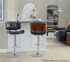 Lombardi Adjustable Barstool - Set of 2 - Chrome Metal, Walnut Wood, Espresso PU