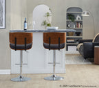 Lombardi Adjustable Barstool - Set of 2 - Chrome Metal, Walnut Wood, Espresso PU