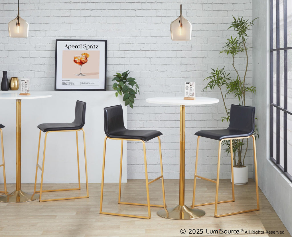 Mara 30" Fixed-Height Barstool - Set of 2 - Gold Steel, Black PU