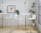 Mara 30" Fixed-Height Barstool - Set of 2 - Gold Steel, White PU