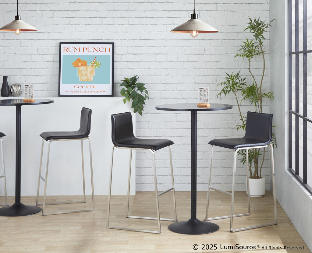 Mara 30" Fixed-Height Barstool - Set of 2 - Stainless Steel, Black PU