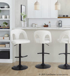 Ava Upholstered Adjustable Barstool - Set of 2 - Black Metal, Snow White Fabric
