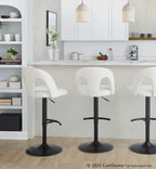 Ava Upholstered Adjustable Barstool - Set of 2 - Black Metal, Snow White Fabric