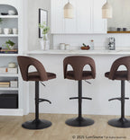 Ava Upholstered Adjustable Barstool - Set of 2 - Black Metal, Espresso Velvet