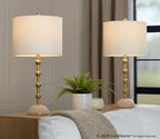 Malibu 27" Table Lamp - Set of 2 - Travertine, Gold Metal, Off-white Shimmer Shade