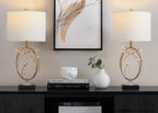 Crystal Buds 25" Table Lamp - Set of 2 - Black Metal, Clear Crystal, Gold Metal, Off-white Linen