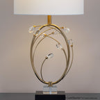 Crystal Buds 25" Table Lamp - Set of 2 - Black Metal, Clear Crystal, Gold Metal, Off-white Linen