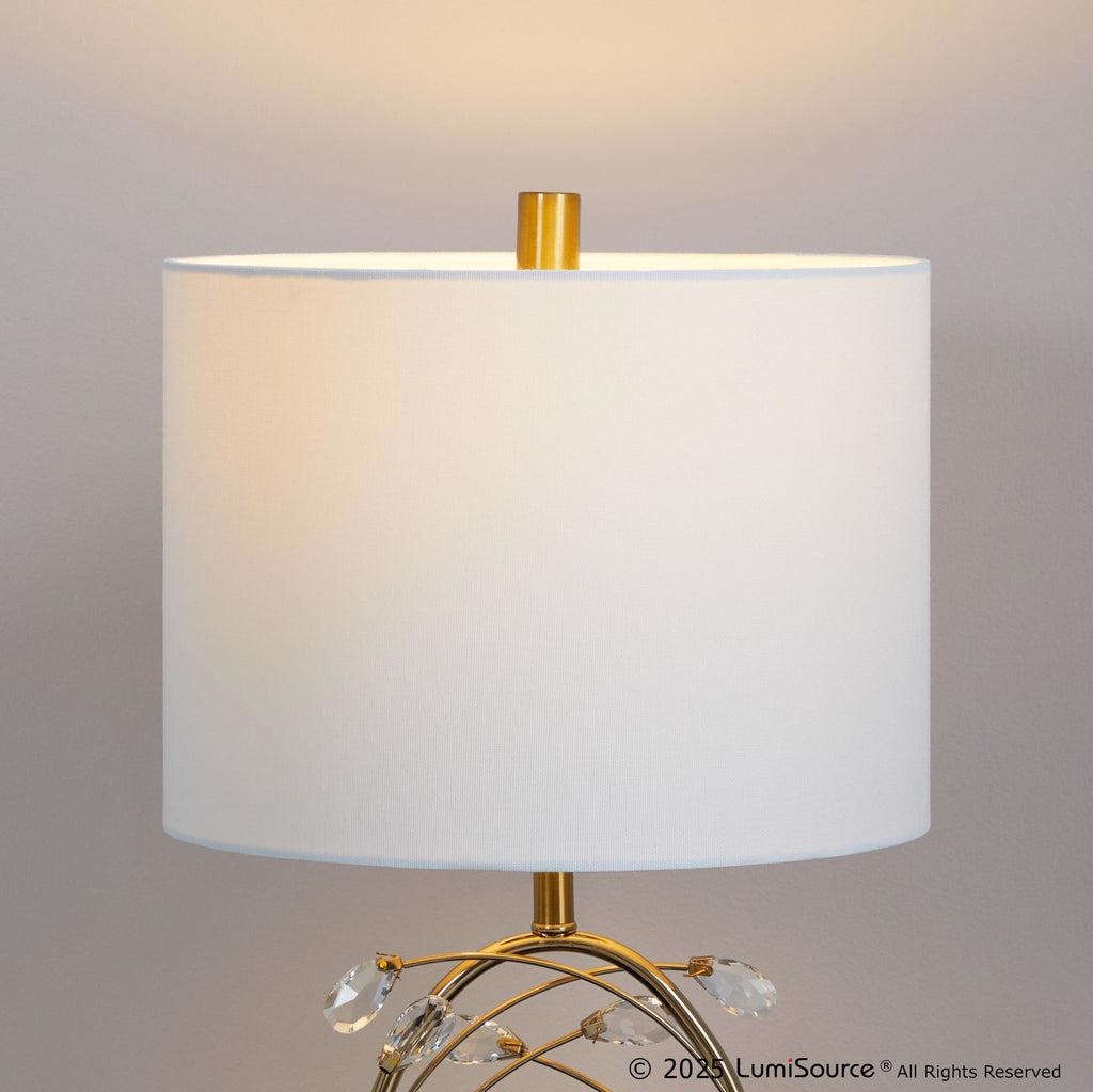 Crystal Buds 25" Table Lamp - Set of 2 - Black Metal, Clear Crystal, Gold Metal, Off-white Linen