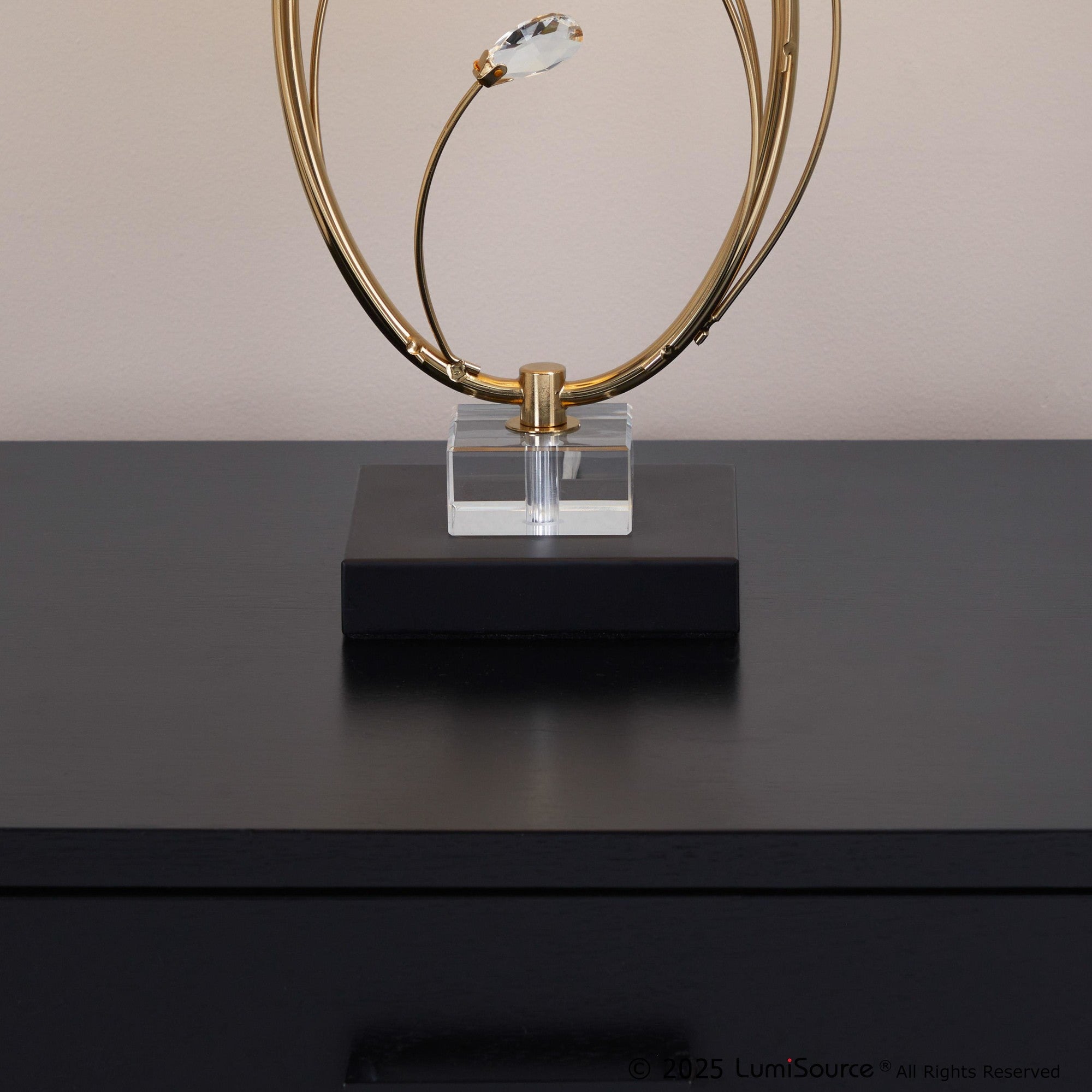 Crystal Buds 25" Table Lamp - Set of 2 - Black Metal, Clear Crystal, Gold Metal, Off-white Linen