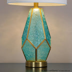 Geo Rain Glass 25" Table Lamp - Set of 2 - Gold Metal, Turquoise Glass, White Linen