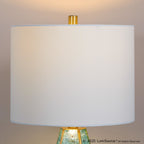 Geo Rain Glass 25" Table Lamp - Set of 2 - Gold Metal, Turquoise Glass, White Linen