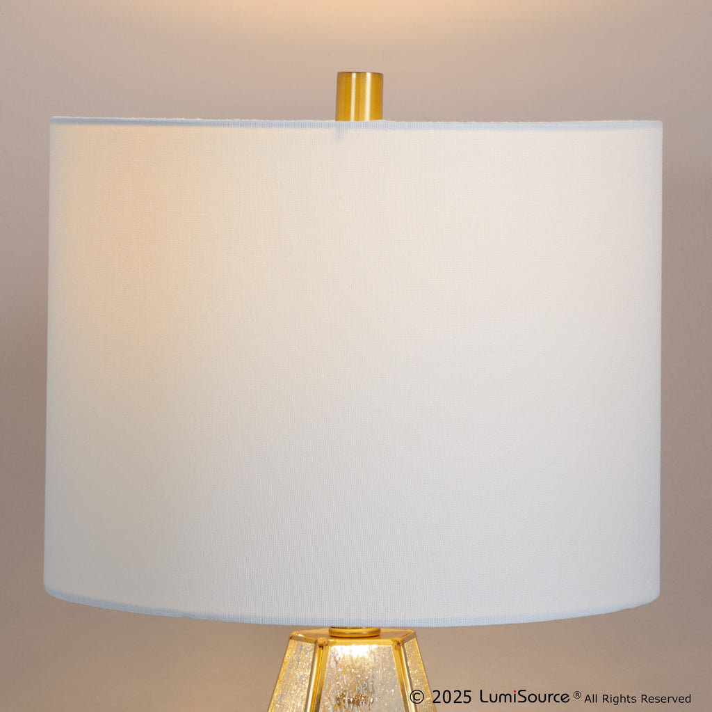 Geo Rain Glass 25" Table Lamp - Set of 2 - Gold Metal, White Glass, White Linen