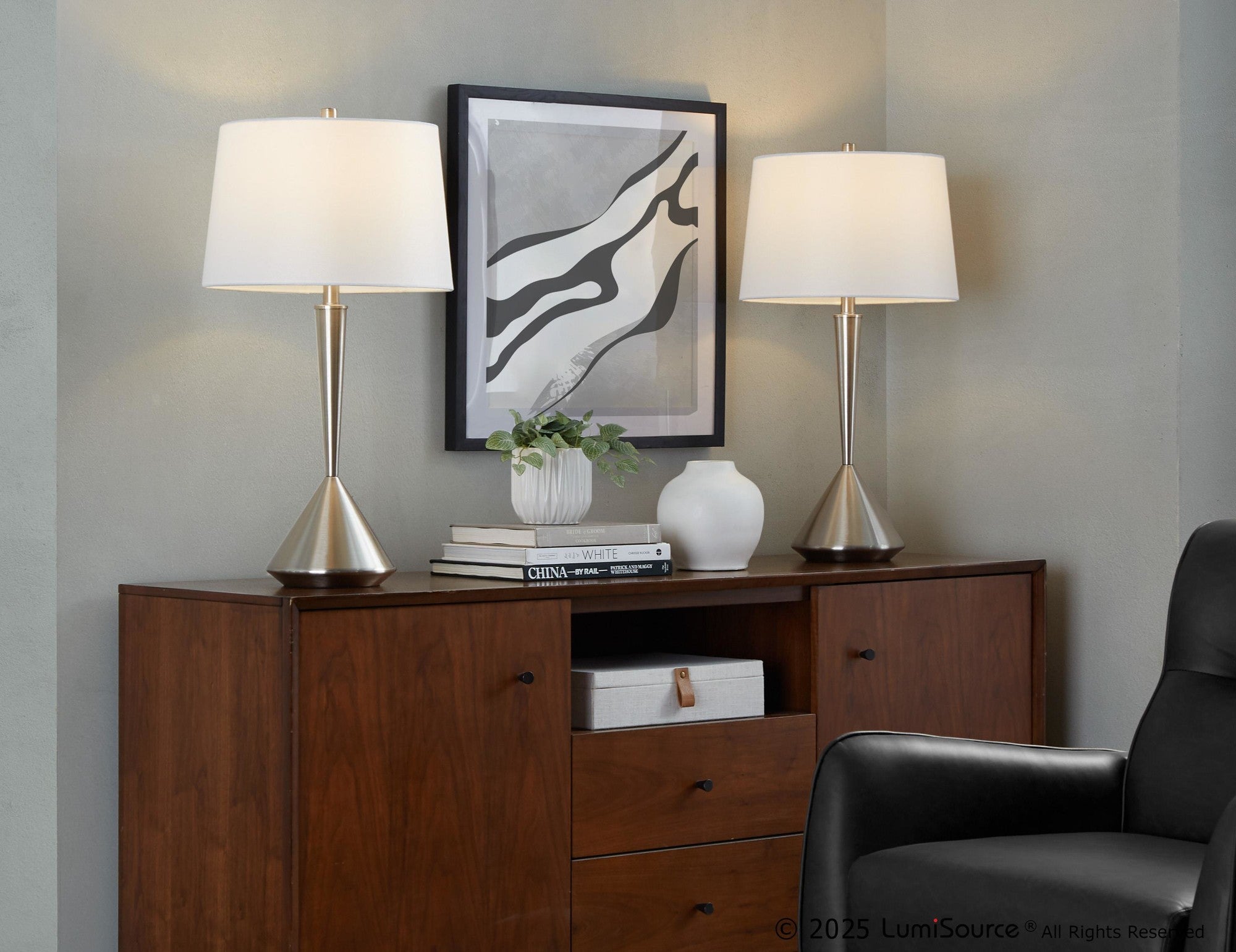 Diva 29" Metal Table Lamp - Set of 2 - Brushed Nickel, White Linen