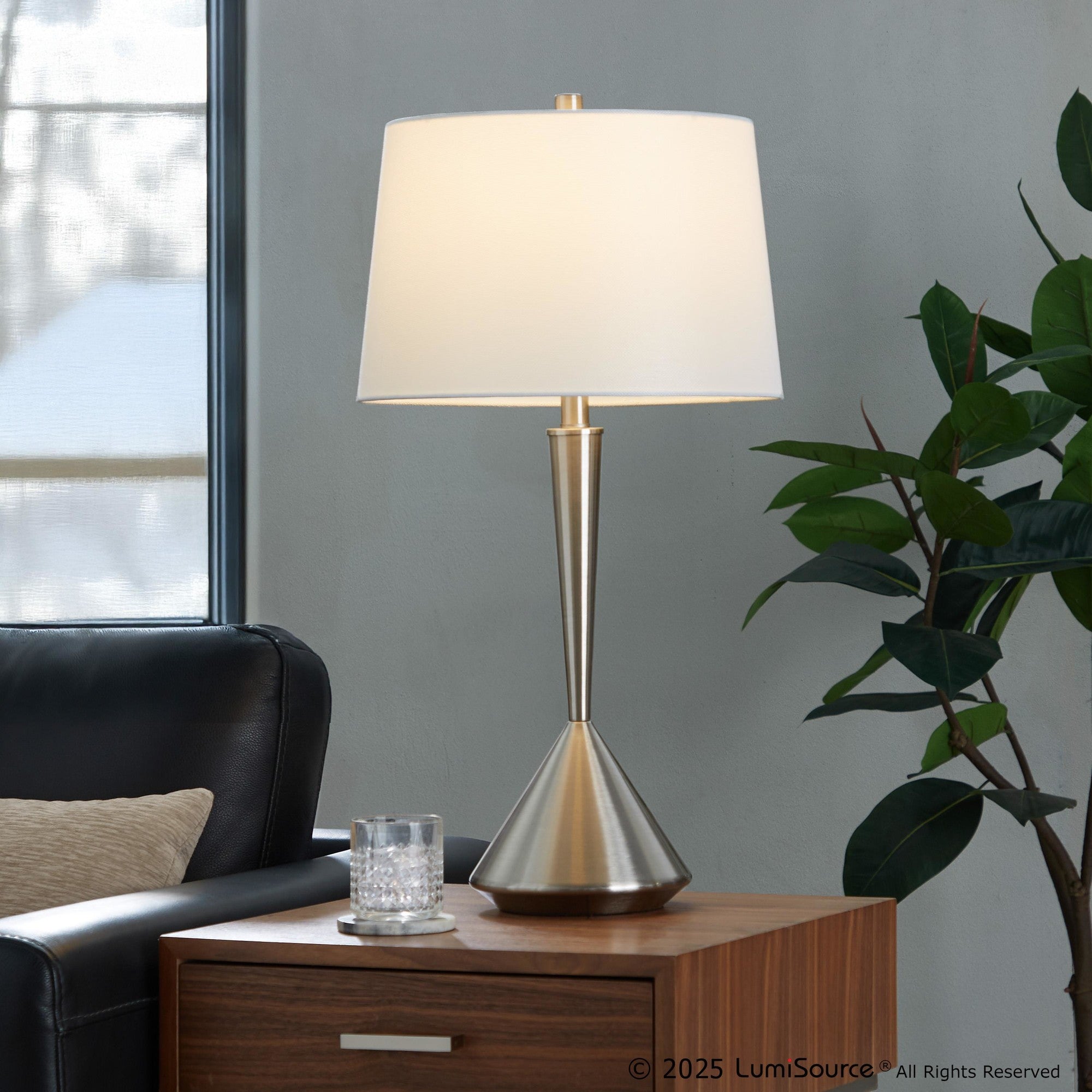 Diva 29" Metal Table Lamp - Set of 2 - Brushed Nickel, White Linen
