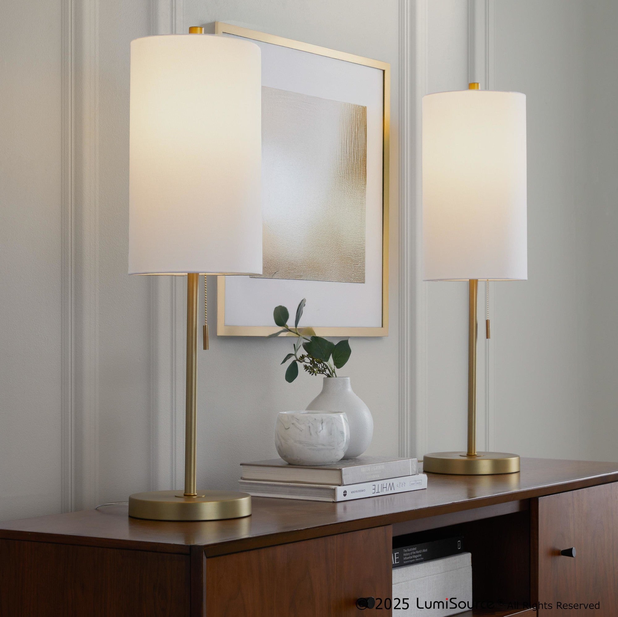 Bounty 32" Metal Buffet Lamp With Usb - Set of 2 - Gold Metal, White Linen