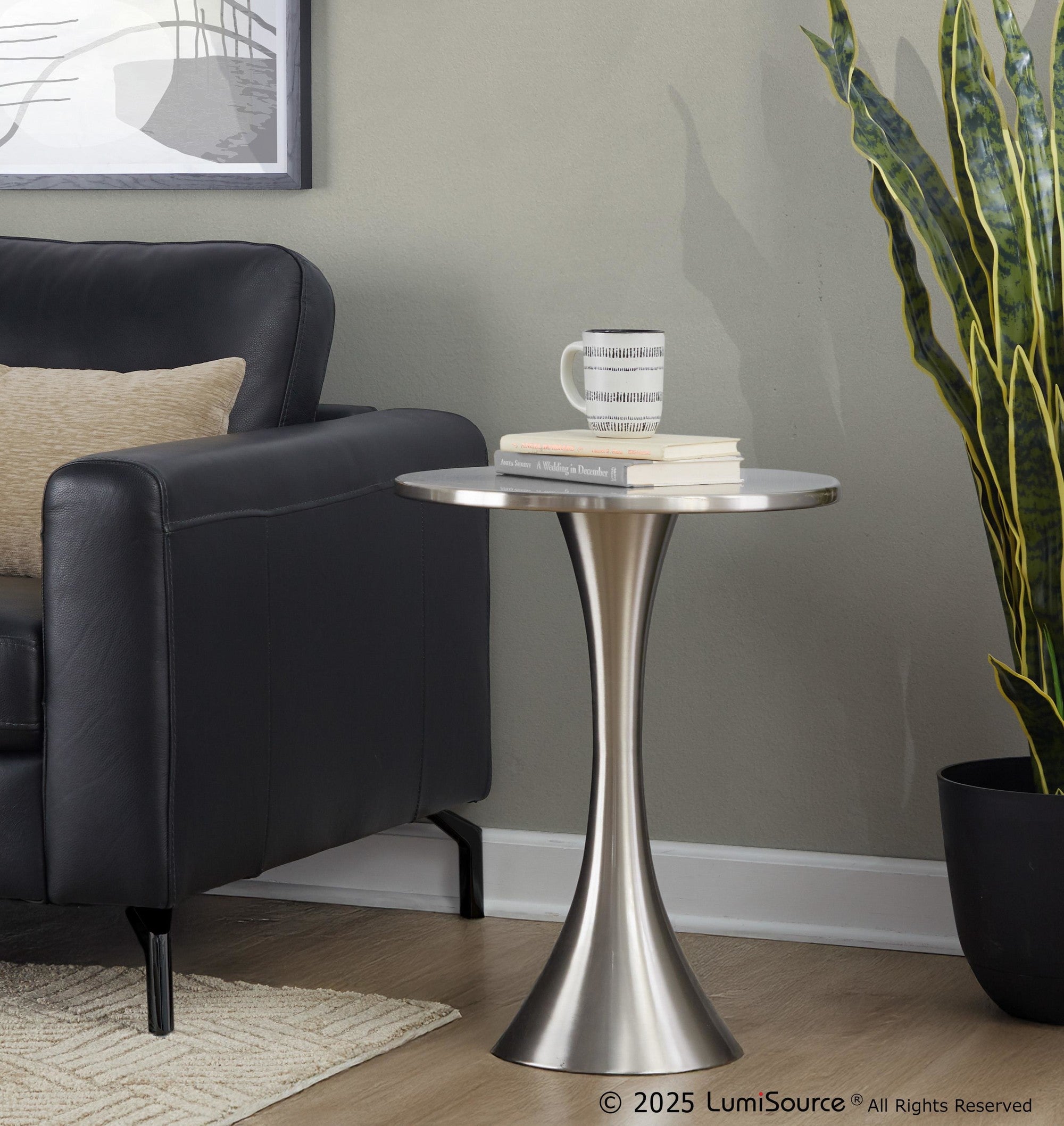 Lenuxe 24" Metal Accent Table - Brushed Nickel