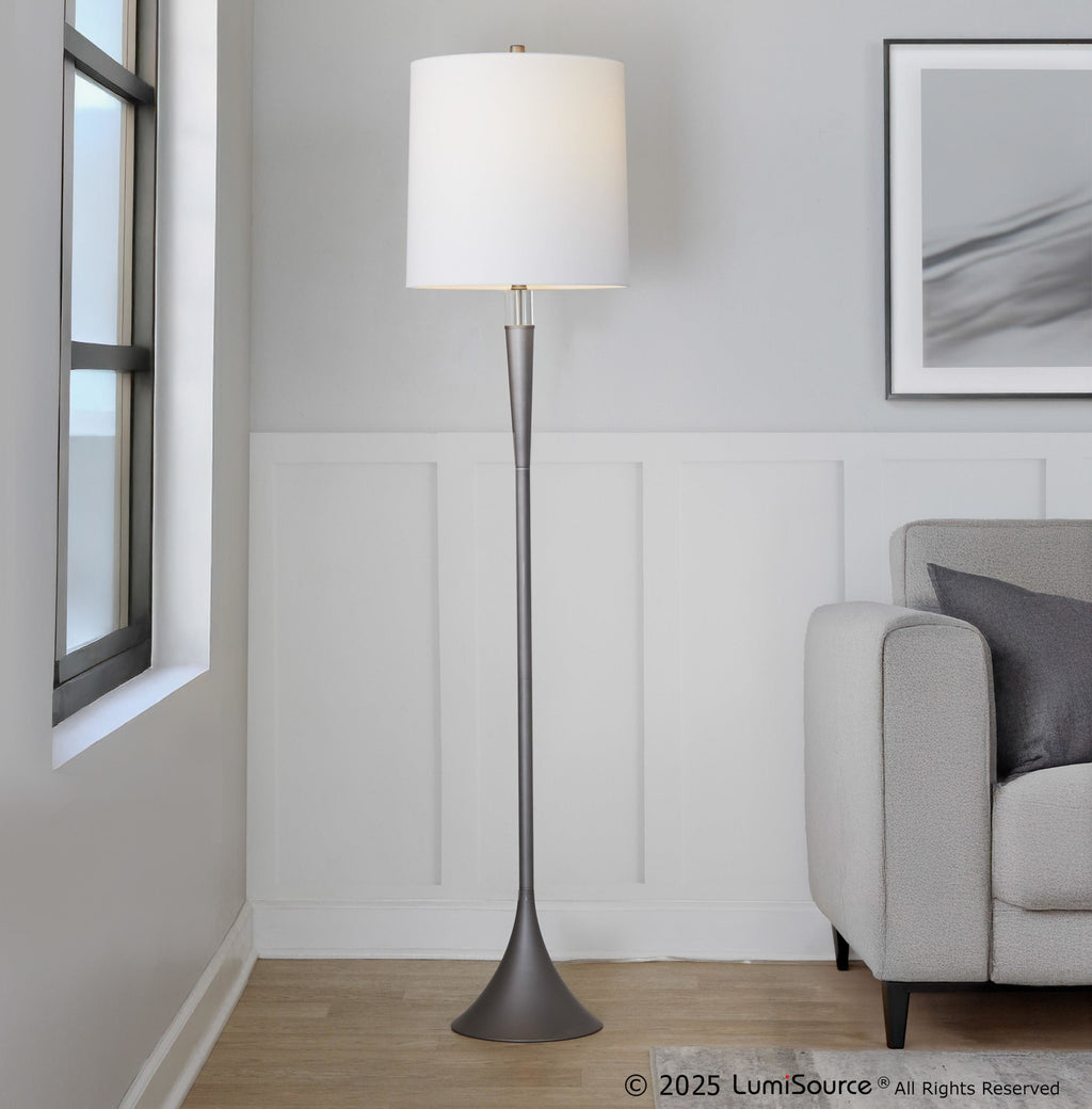 Marla 65” Metal Floor Lamp - Set of 2 - Cast Iron, Clear Crystal, White Linen