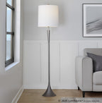Marla 65” Metal Floor Lamp - Set of 2 - Cast Iron, Clear Crystal, White Linen