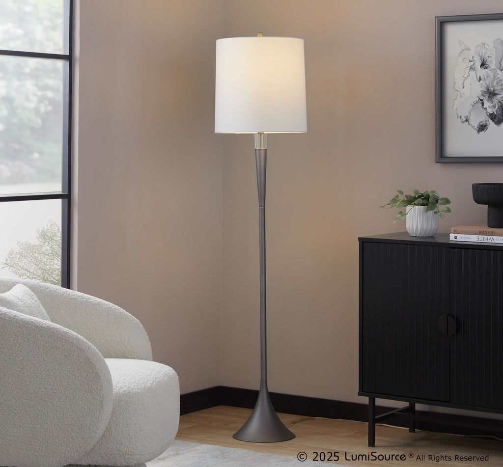 Marla 65” Metal Floor Lamp - Set of 2 - Cast Iron, Clear Crystal, White Linen