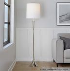 Marla 65” Metal Floor Lamp - Set of 2 - Polished Nickel, Clear Crystal, White Linen