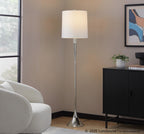 Marla 65” Metal Floor Lamp - Set of 2 - Polished Nickel, Clear Crystal, White Linen