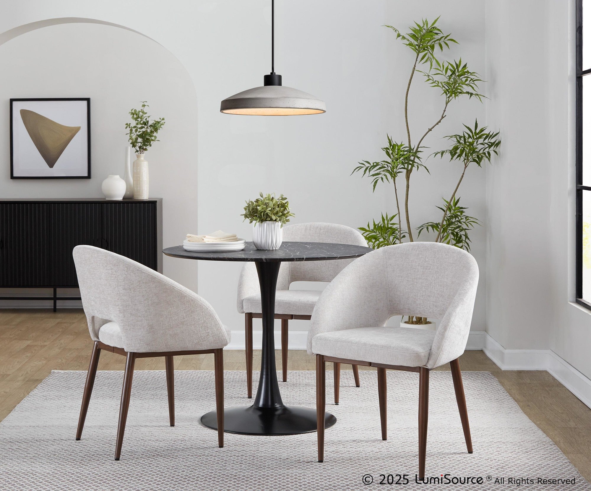 Renee Upholstered Chair - Set of 2 - Walnut Metal, Silver Fabric