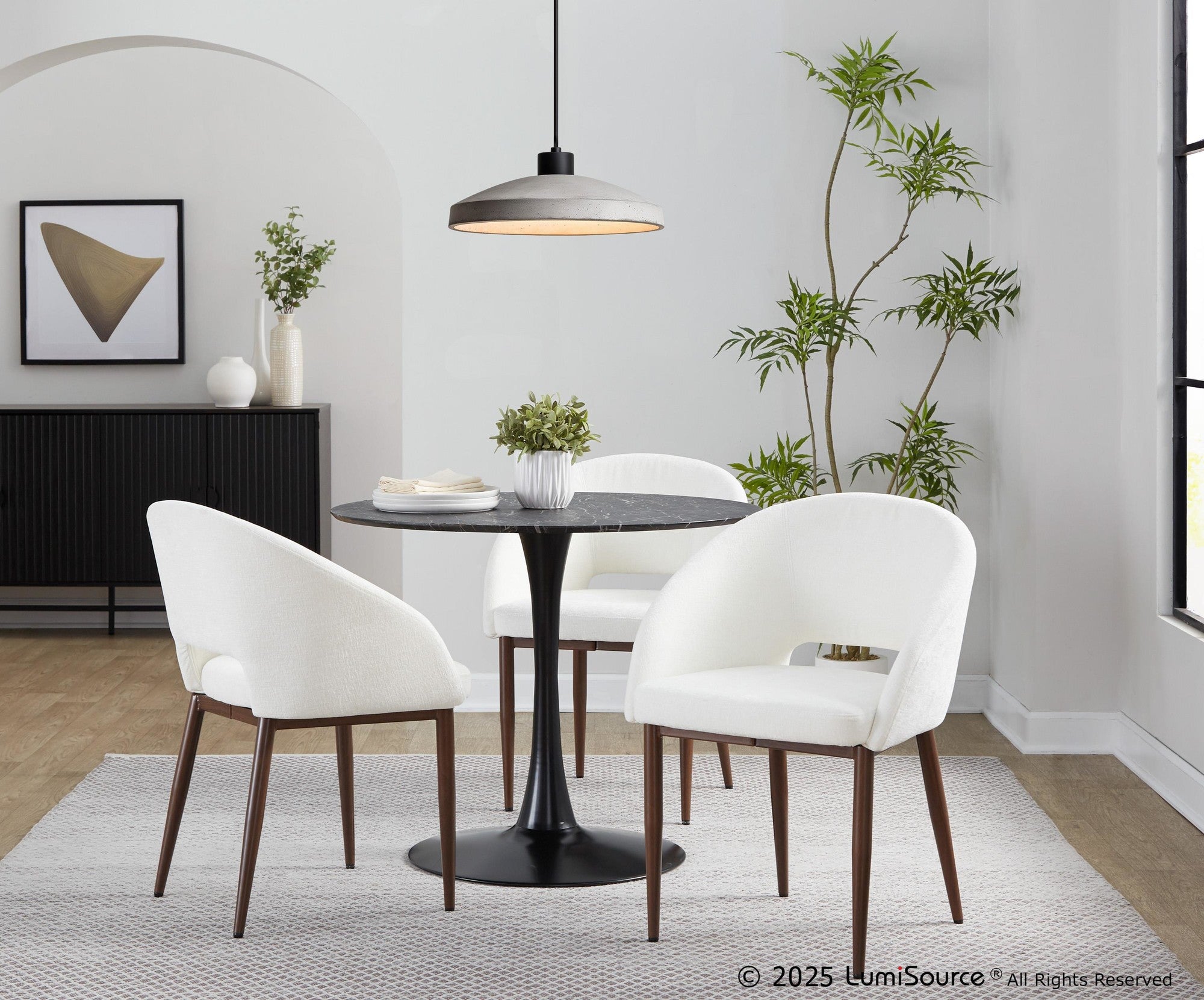 Renee Upholstered Chair - Set of 2 - Walnut Metal, White PU