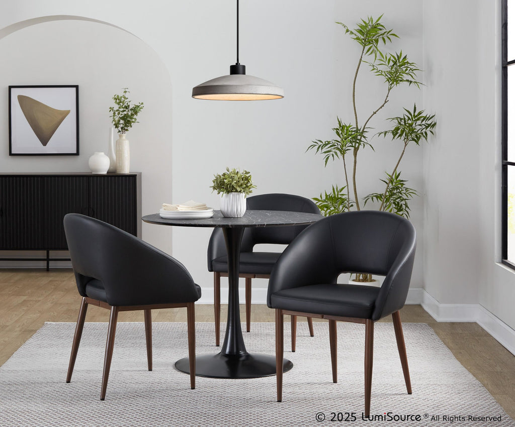 Renee Upholstered Chair - Set of 2 - Walnut Metal, Black PU