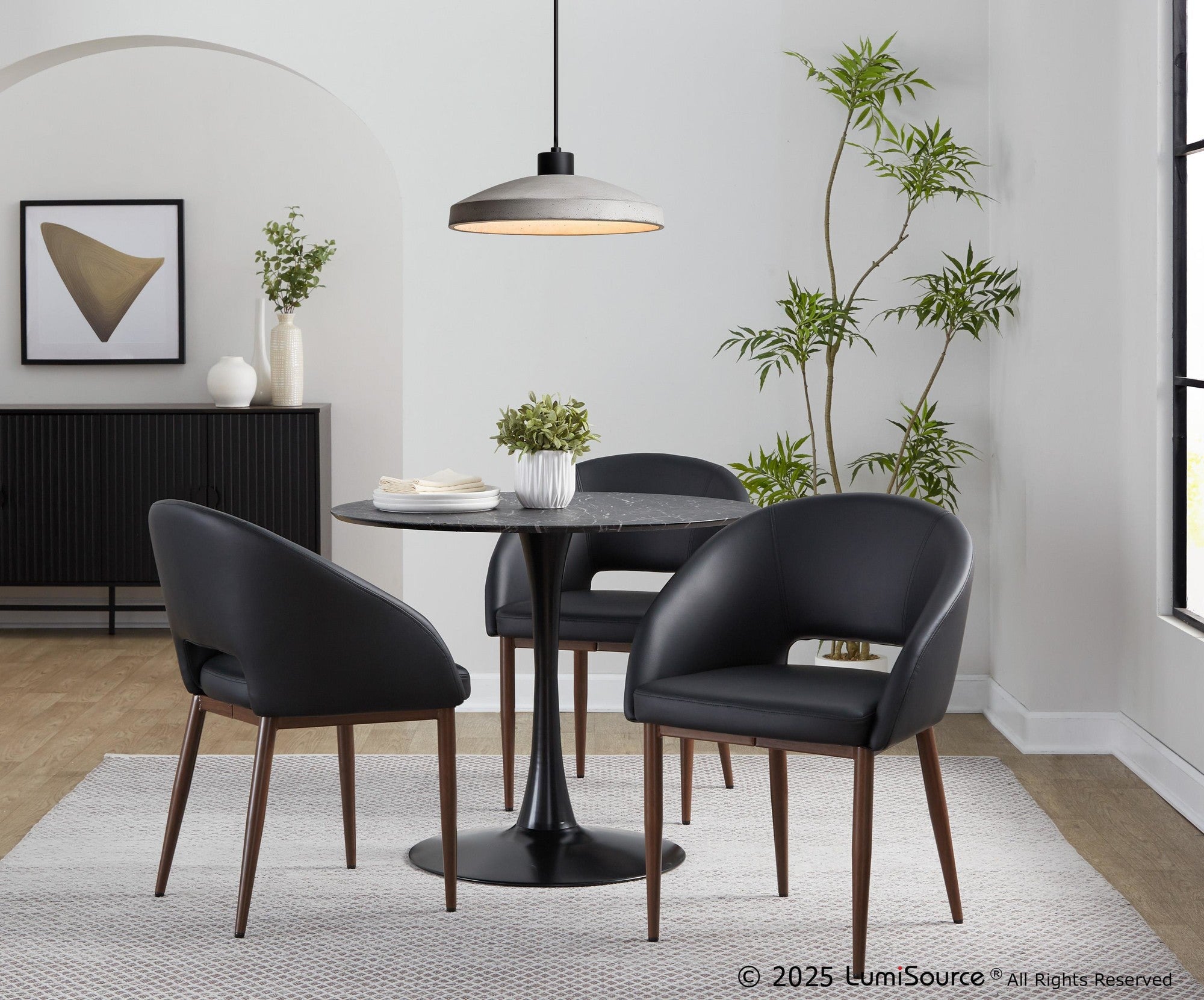 Renee Upholstered Chair - Set of 2 - Walnut Metal, Black PU