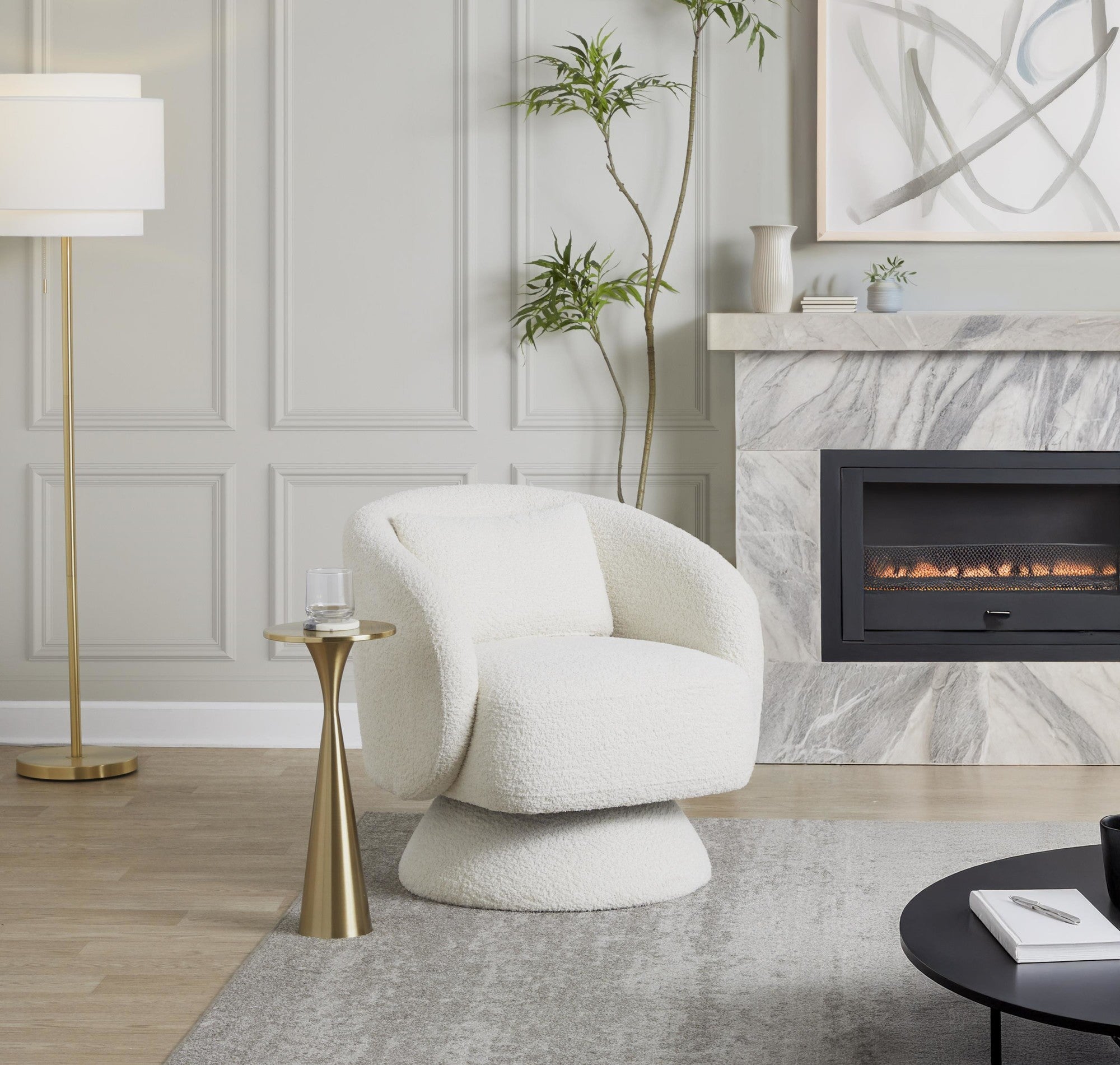 Zara Upholstered Swivel Accent Chair With Pillow - White Fabric