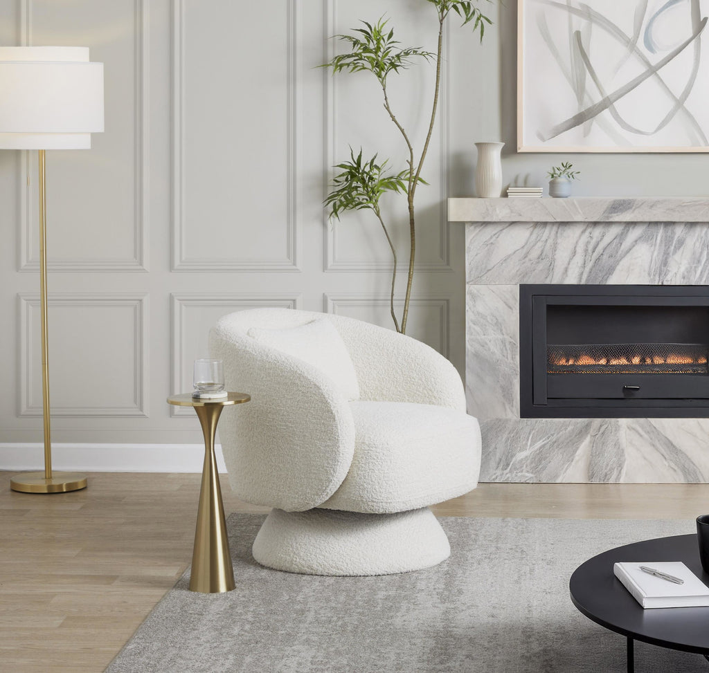 Zara Upholstered Swivel Accent Chair With Pillow - White Fabric