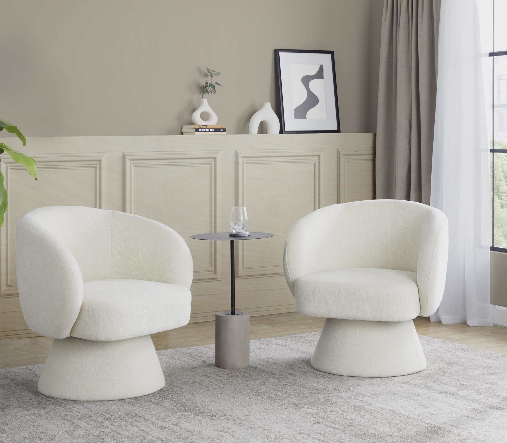 Fran Swivel Accent Chair - Cream Fabric