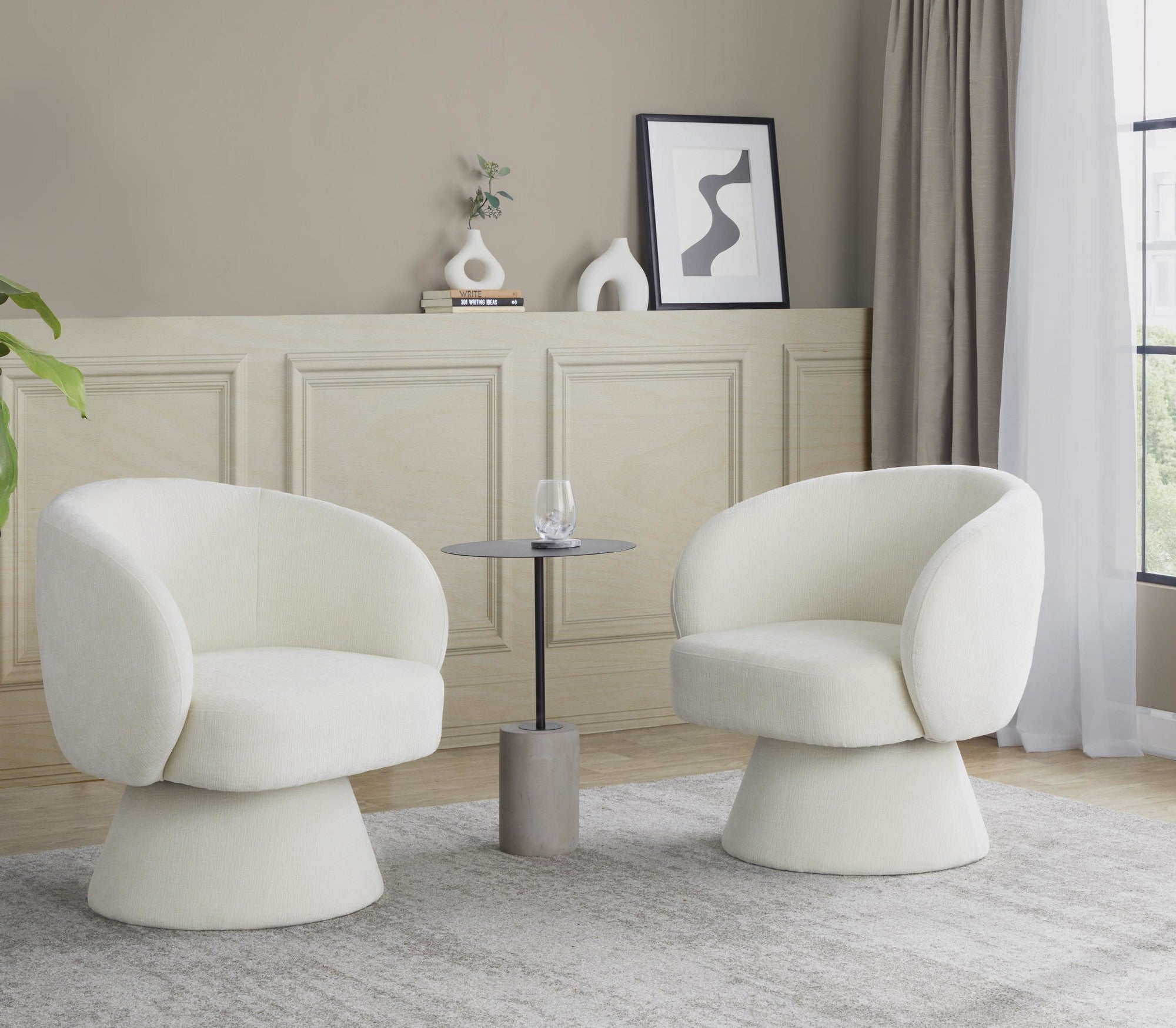Fran Swivel Accent Chair - Cream Fabric