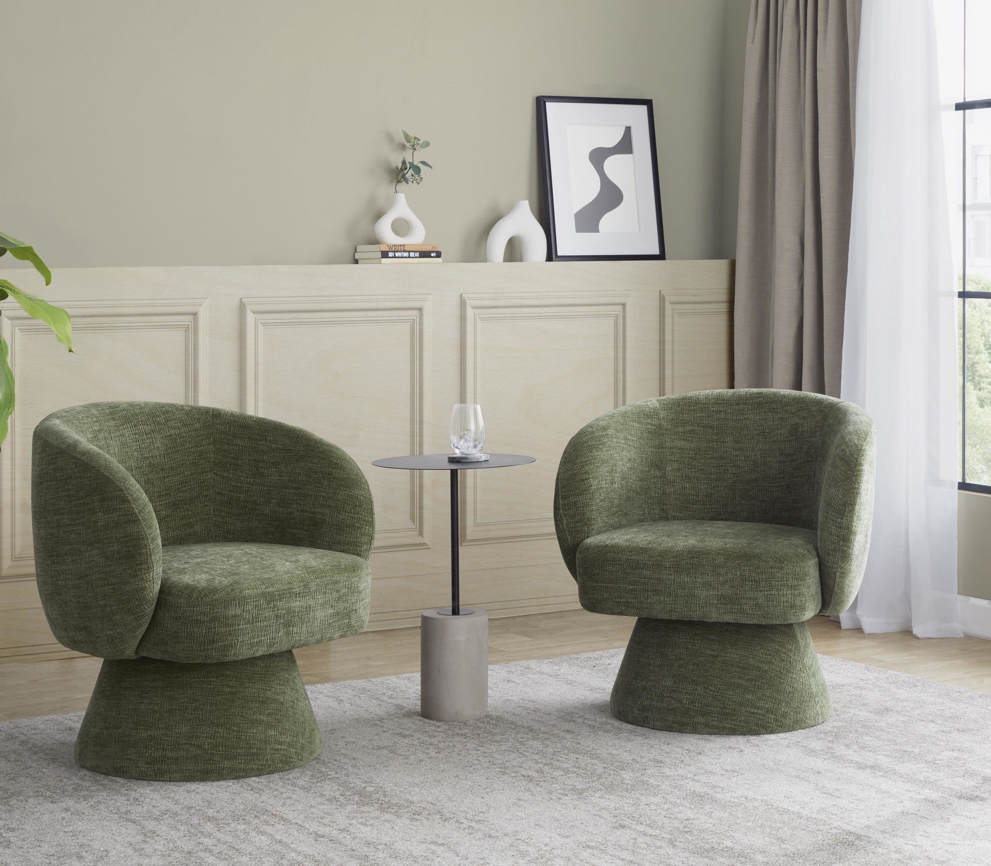 Fran Swivel Accent Chair - Green Fabric